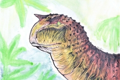 Attempted watercolor of a carnotaurus done on December 11, 2020.